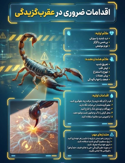 راهنمای فوری تشخیص خطر و اقدامات حیاتی عقرب‌گزیدگی